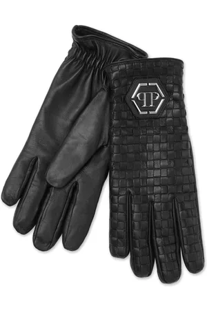 Philipp Plein Hexagon interwoven leather gloves