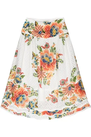 Farm Rio Broderie-anglaise cotton midi skirt