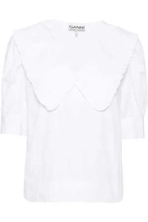 Ganni Ruffled-trim cotton blouse