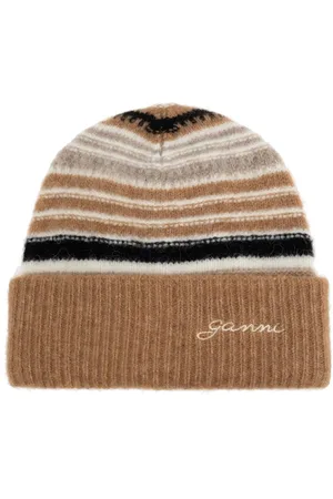 Ganni Striped logo-embroidered beanie