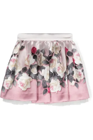 MONNALISA Rose-print pleated skirt