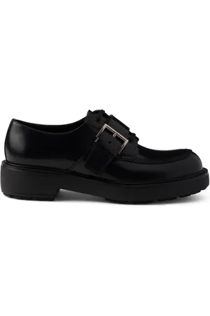 Prada Brushed leather buckled derby shoes