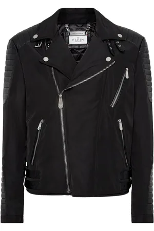Philipp Plein Padded-detail leather biker jacket