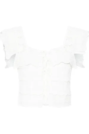 B+AB Square-neck embroidered crop top