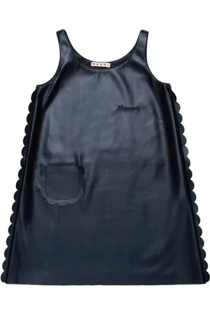 Marni Scalloped sides sleeveless faux-leather dress