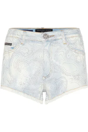 Philipp Plein Abstract-pattern print denim shorts