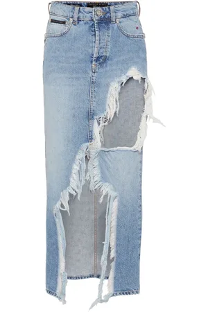 Philipp Plein Distressed-effect midi denim skirt