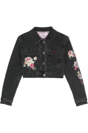 MONNALISA Rose-appliqué denim jacket