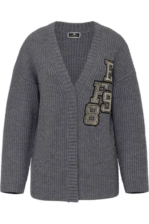 Elisabetta Franchi Logo-patch ribbed-knit cardigan