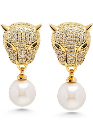 Nialaya Plated Panther pearl drop earrings