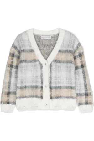 MONNALISA Checked brushed-knit cardigan