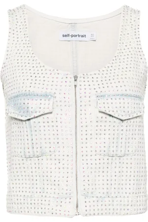 Self-Portrait Rhinestone-embellished denim top
