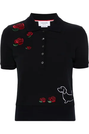 Thom Browne Motif-embroidered cotton polo top