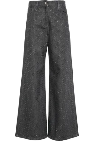 Patrizia Pepe Crystal-embellished wide-leg jeans