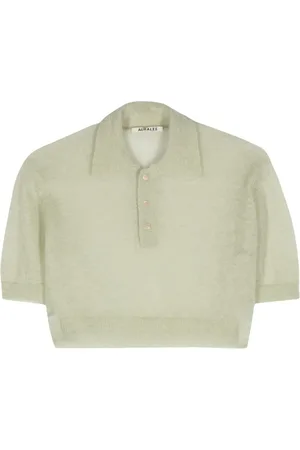 Auralee Fine-knit cropped polo top