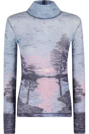 Maison Kitsuné Landscape-print mesh high-neck top