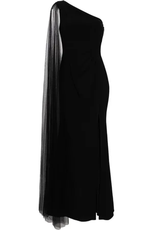 Marchesa Notte One-shoulder cape gown