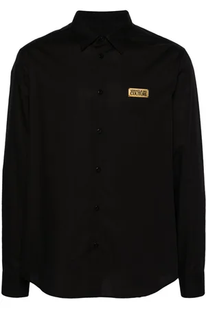 VERSACE Logo-plaque cotton shirt