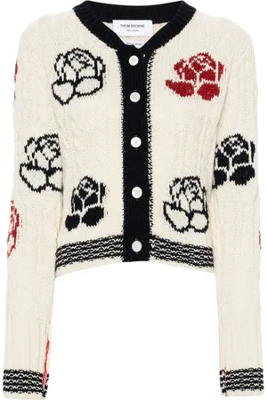 Thom Browne Rose-intarsia cable-knit cardigan