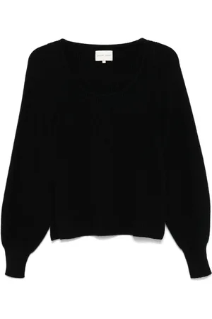 Loulou de Saison Cashmere ribbed knit U-neck long sleeves elasticated cuffs short side slits straight hem