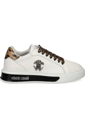 Roberto Cavalli Mirror Snake-plaque leather sneakers