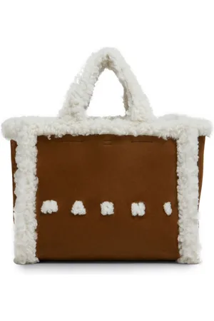 Marni Shearling-trim tote bag