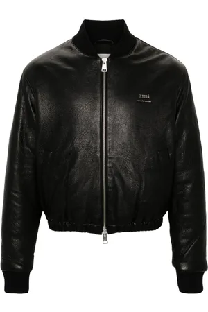 Ami Logo-plaque leather jacket