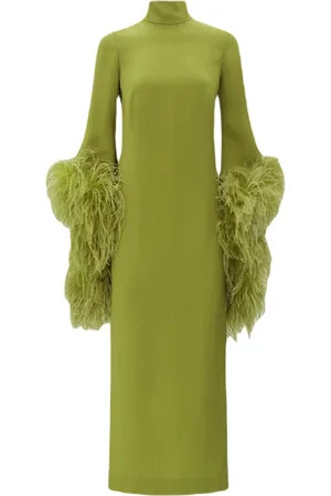 ‎Taller Marmo‎ Del Rio feather-trim midi dress