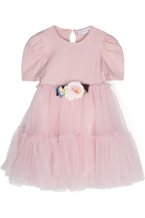 MONNALISA Floral-appliqué tulle dress