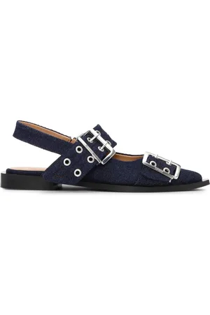 Ganni Buckle-detail denim ballerina shoes