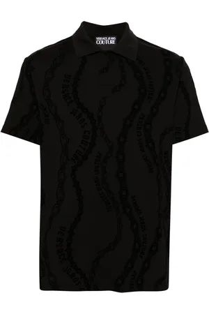 VERSACE Flocked-print jersey polo shirt