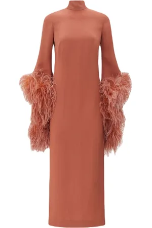 ‎Taller Marmo‎ Del Rio feather-trim midi dress