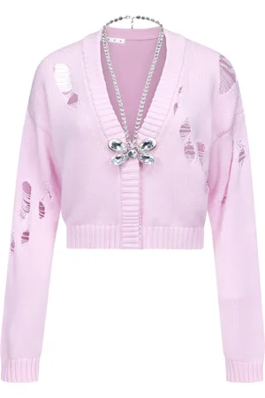 AREA Butterfly-embellished organic cotton-blend cardigan