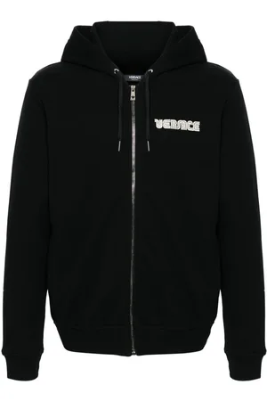 VERSACE Crystal-embellished logo zip-up hoodie