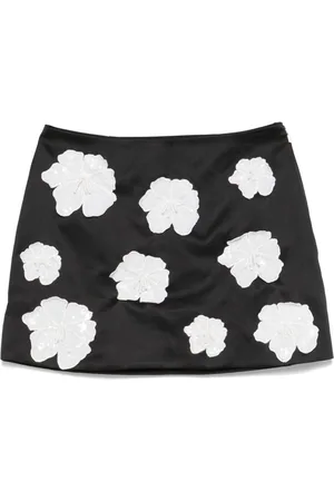 ROTATE Floral-appliqué satin mini skirt