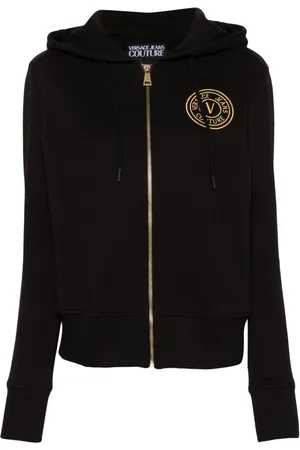 VERSACE Logo-embroidered zip-up hoodie
