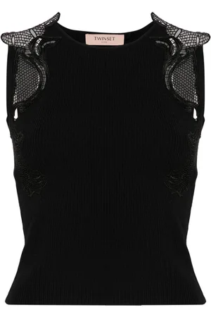 Twin-Set Lace-detail ribbed-knit top