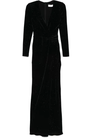 NISSA Glitter-detail velvet maxi dress