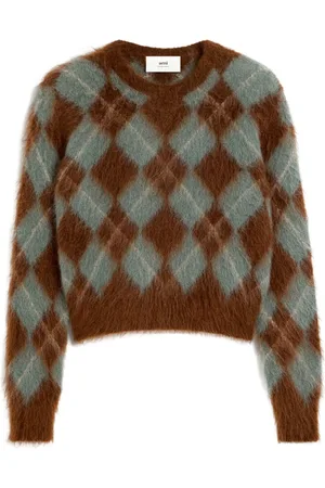 Ami Argyle wool blend brushed sweater