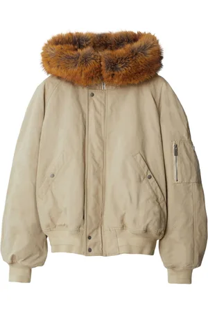 Burberry Faux-fur-hood cotton bomber jacket