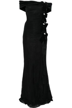 NISSA Bow-detail lace maxi dress