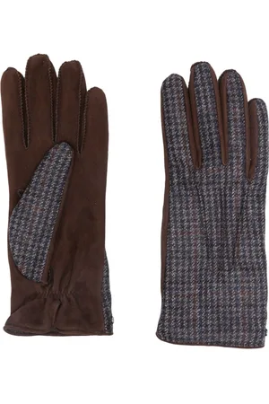 CANALI Houndstooth-pattern suede gloves