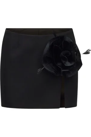 AREA Floral-appliqué wool mini skirt