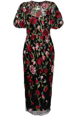 Marchesa Notte Floral-embroidered tulle-panels dress