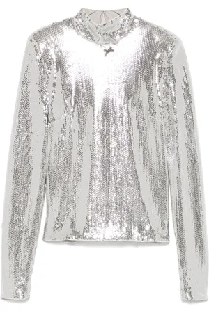 ROTATE High-collar sequinned top