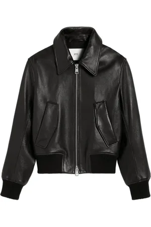 Ami Embroidered-logo leather jacket