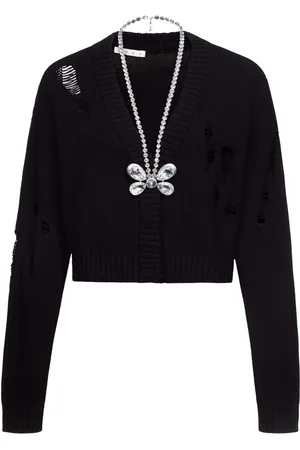 AREA Butterfly-embellished organic cotton-blend cardigan
