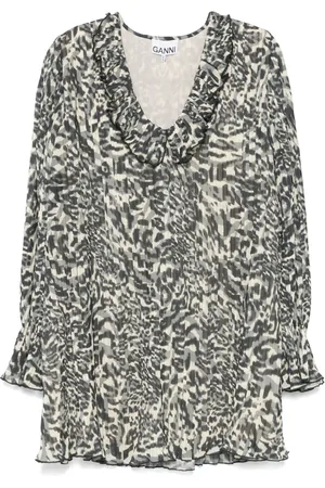 Ganni Printed pleated mini dress