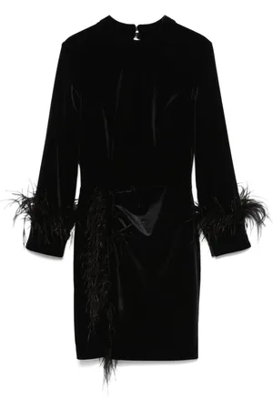 Cristallini Ostrich-feather velvet mini dress