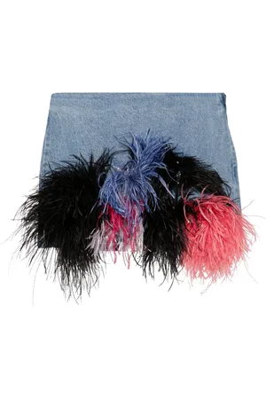 LOULOU Feather-trim denim mini skirt